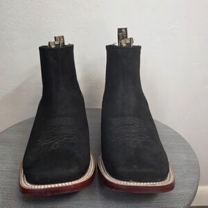 Wild West Mens Nobuck Black Square Toe Short Boots, Size 9.5